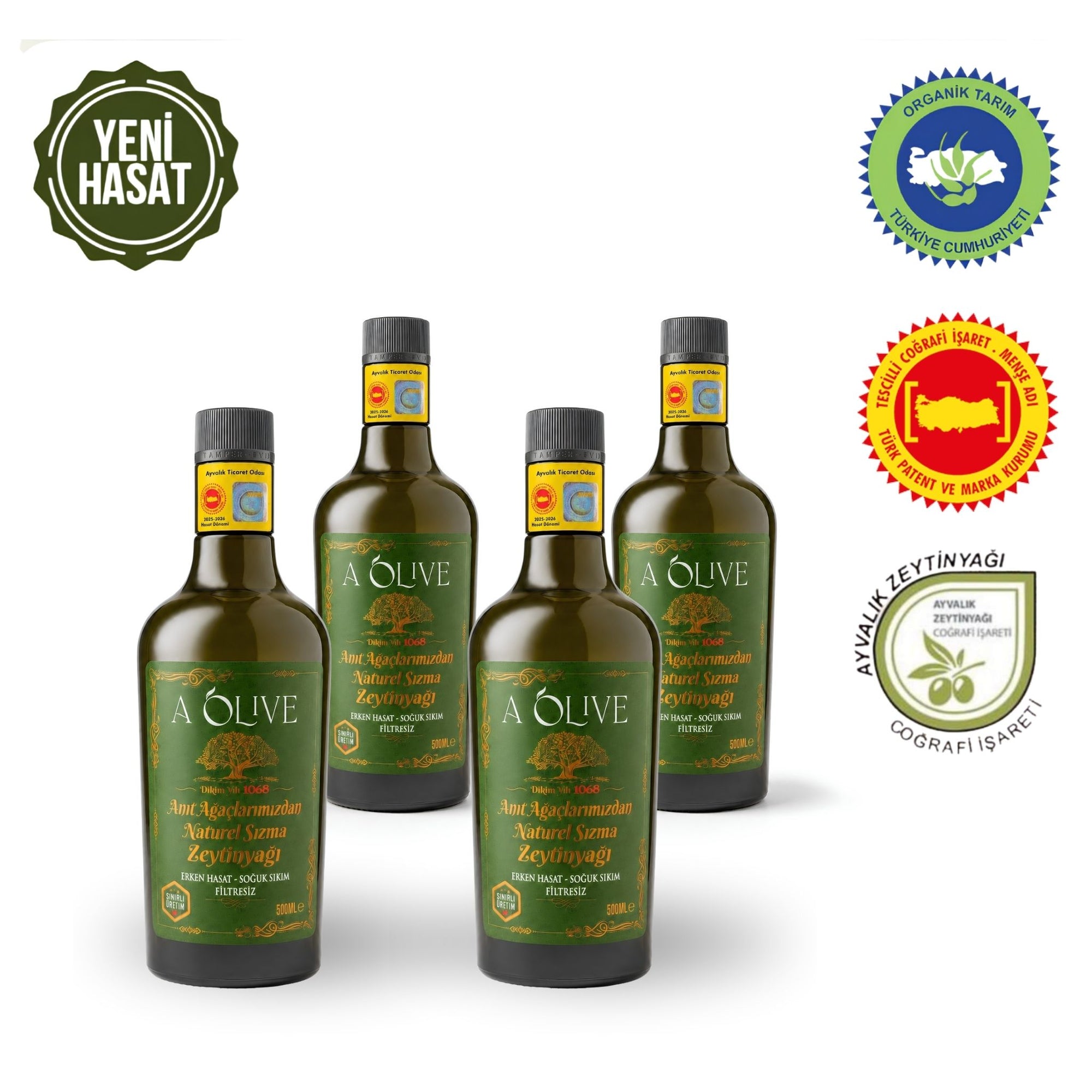 Dörtlü Yeni Mahsül - Anıt Ağaçlarından 500 ML Zeytinyağı