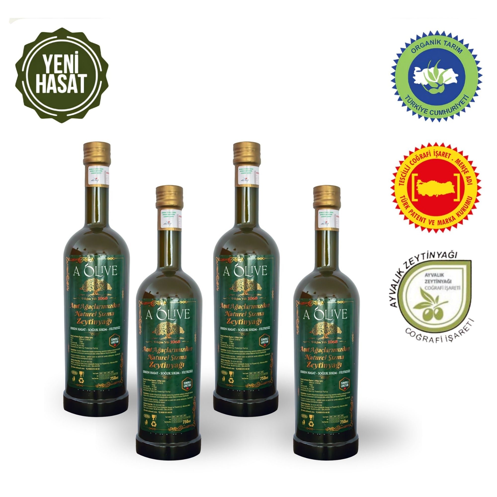 Dörtlü Yeni Mahsül - Anıt Ağaçlarından 750 ML Zeytinyağı