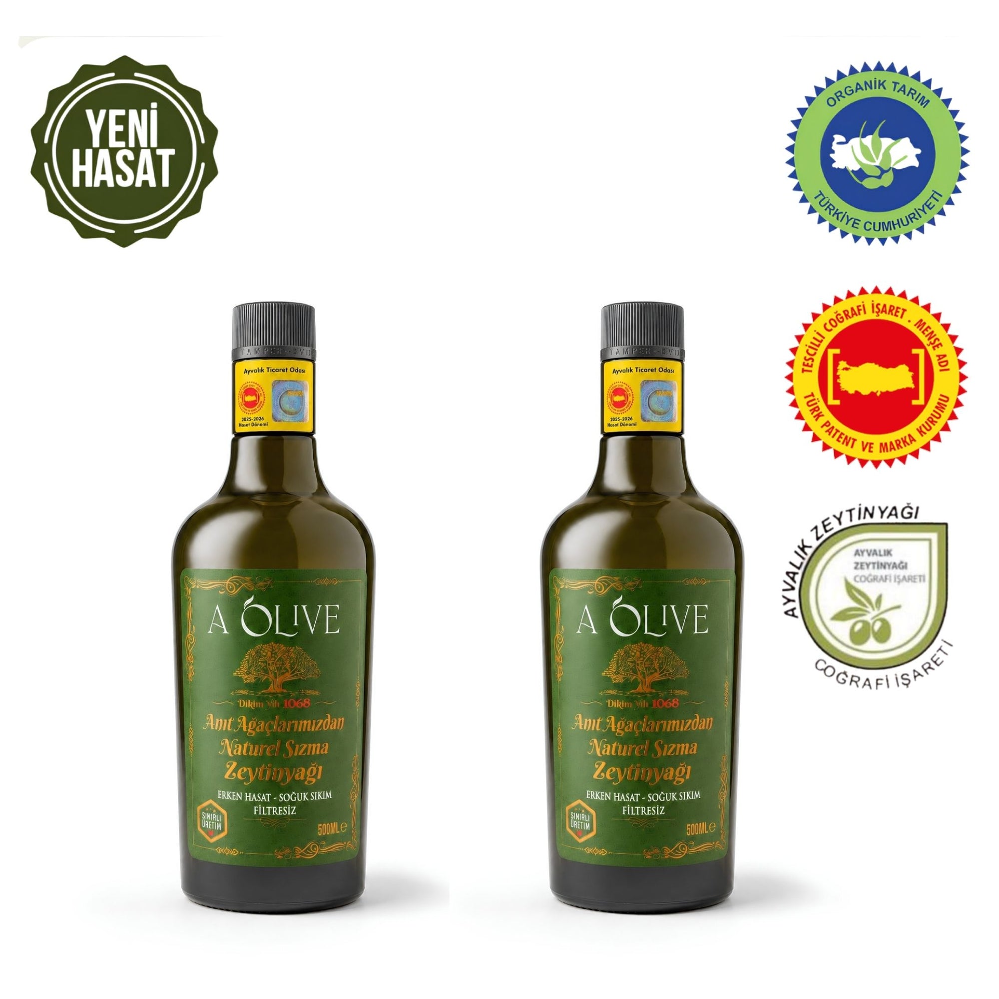 İkili AOlive anıt ağaç naturel sızma zeytinyağı 500 ml cam şişe